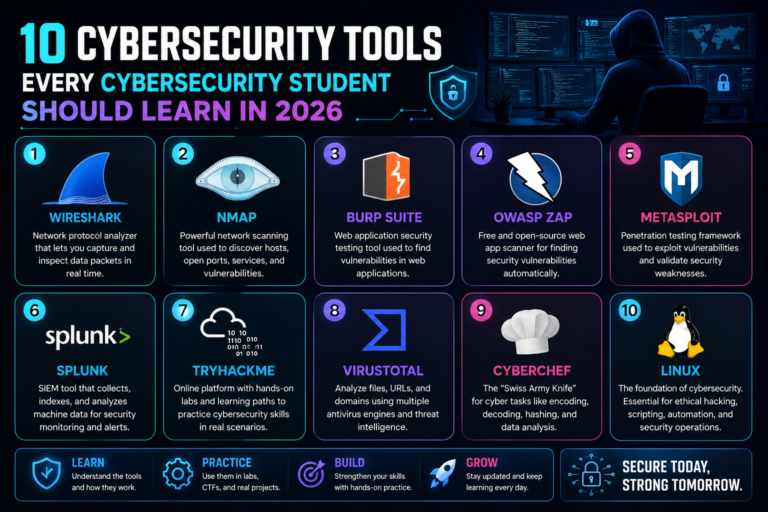10 Cybersecurity Tools Every Cybersecurity Student Should Learn In 2026